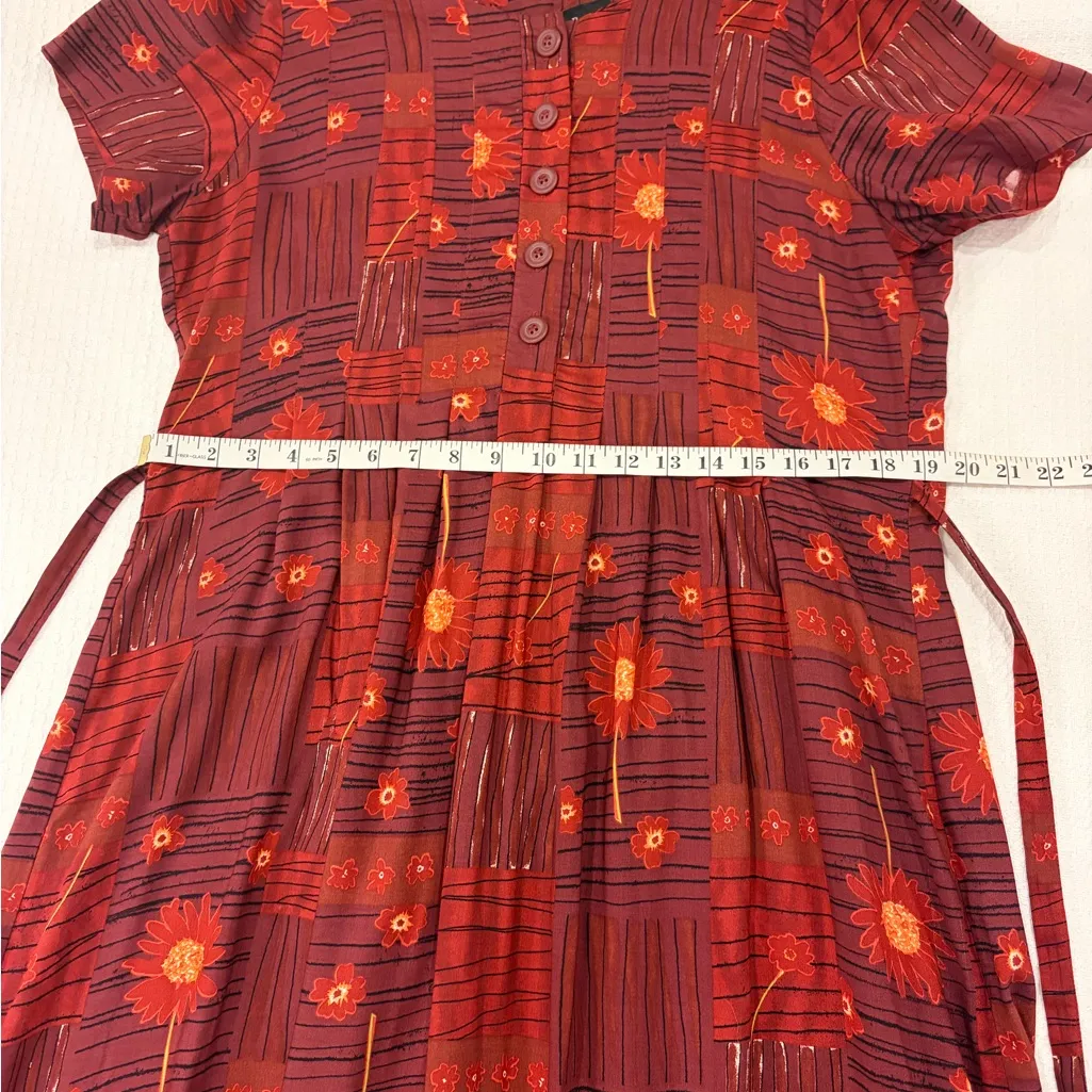 VTG Brett Alixander Petite Retro Teacher Patchwork Print Red Floral Dress 12P - Image 6