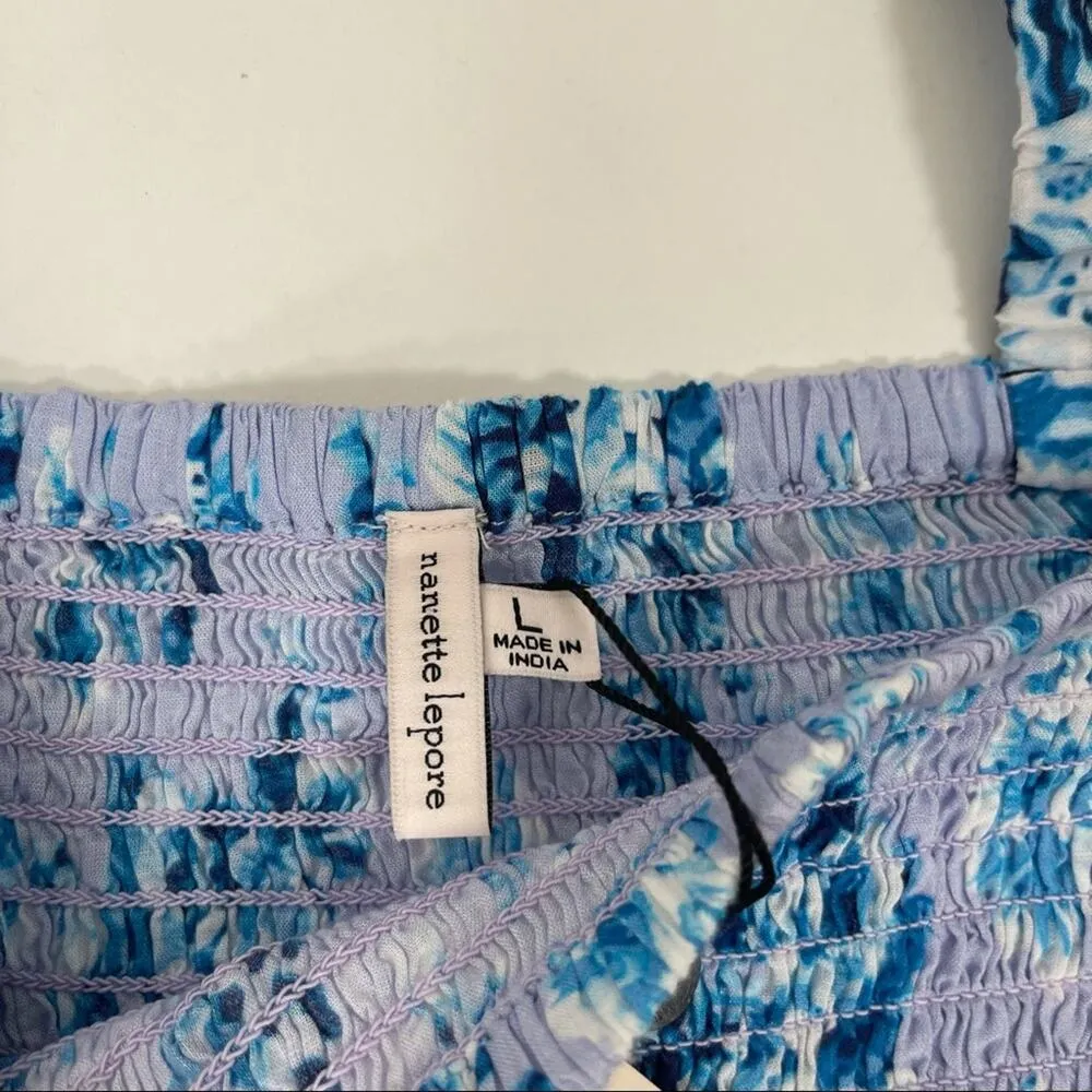 NANETTE LEPORE Large Swim Beach Cropped Cami Blue Cover Up Top Boho NWT - Image 7