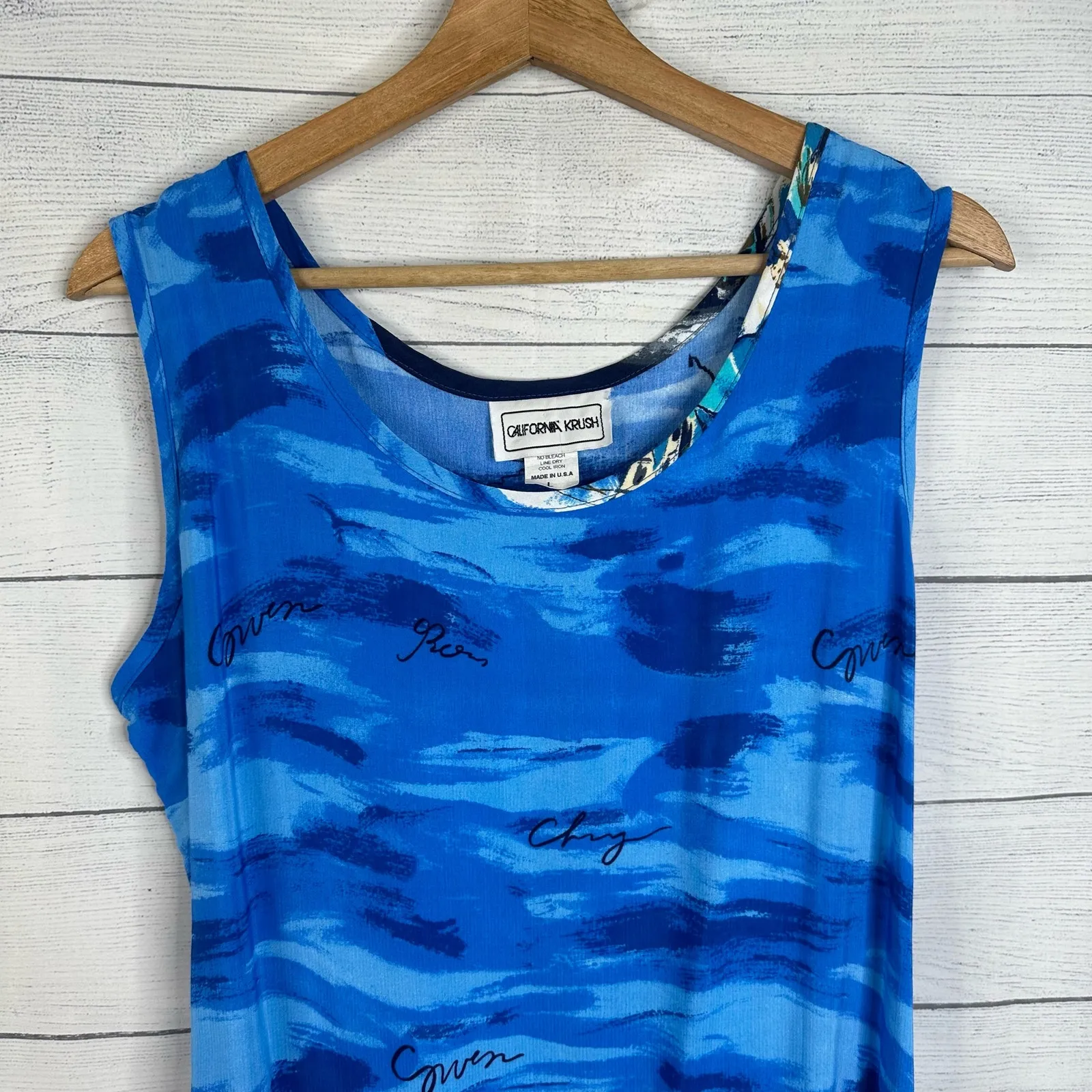 Vintage California Crush Size Large Maxi Dress Set Cafe Beachy 90s Retro Artsy Blue - Image 6