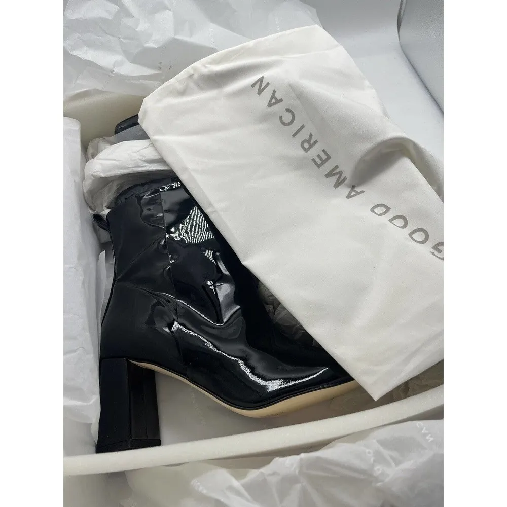 NWT Good American Black Patent Leather Shiny Block Heel Ankle Booties Size 7.5 - Image 10