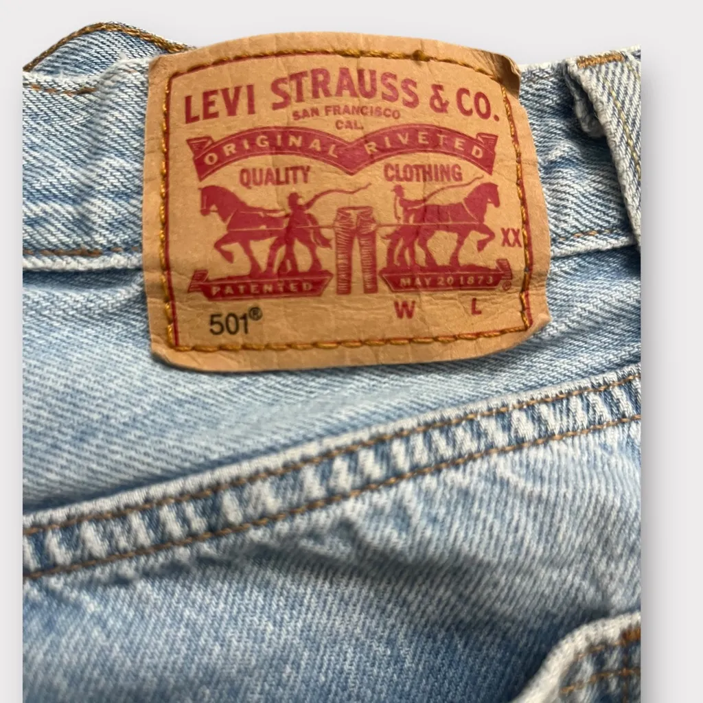 Levi’s 501 Distressed High Waisted Denim Shorts - Image 6