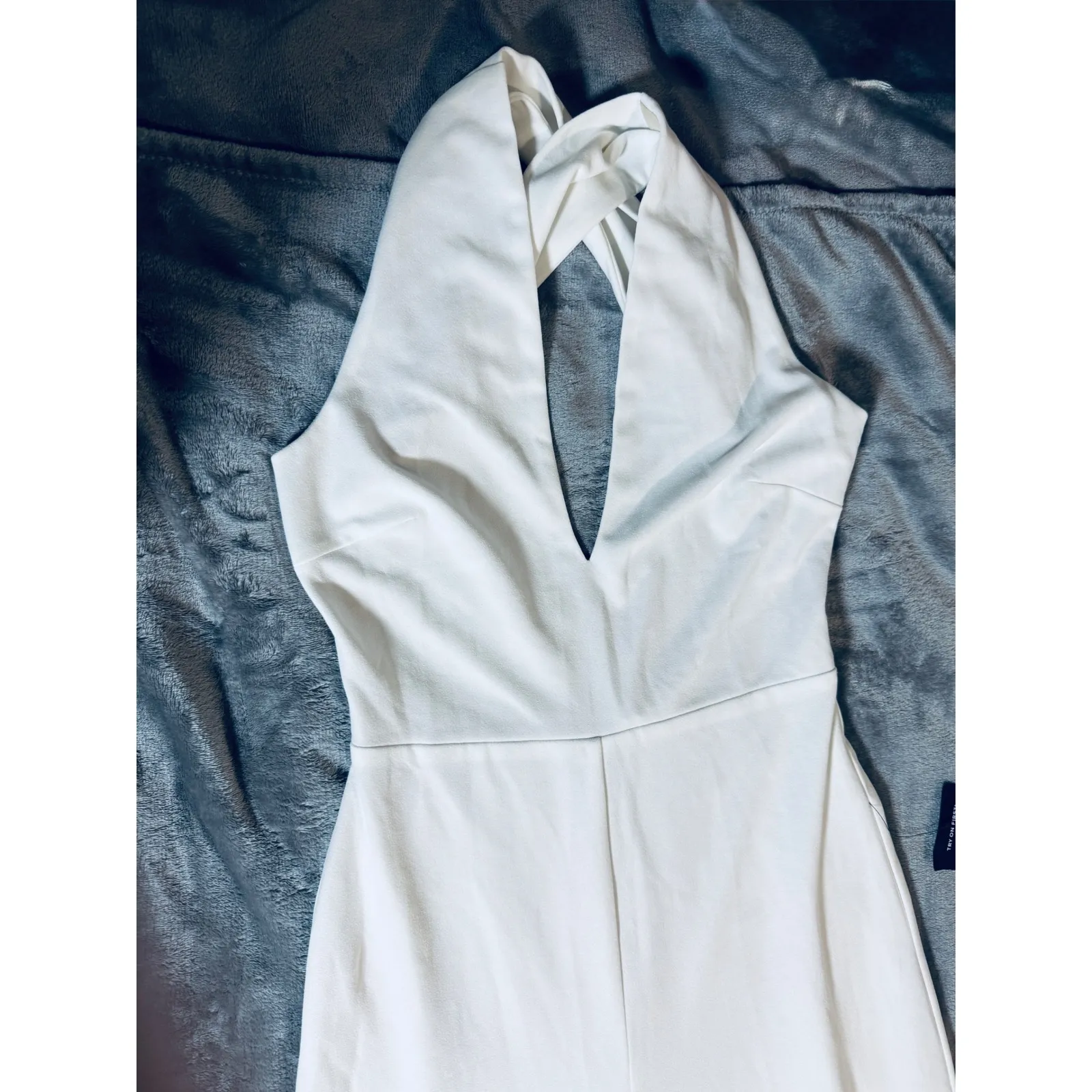 NWT Lulus Size Medium Thinking Out Loud White Backless‎ Jumpsuit White Edgy - Image 5