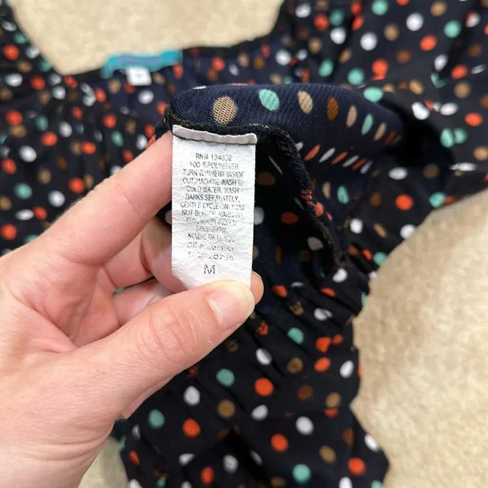 Julie’s Closet Black Polka Dot Off the Shoulder Cut Out Sheer Top Women Medium - Image 7