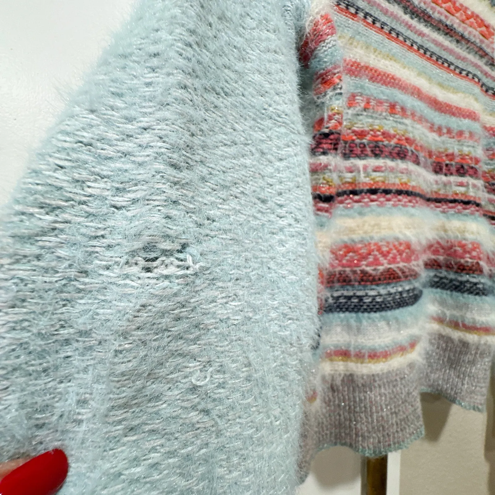 Anthropologie Knitted & Knotted Fuzzy Stripe Eyelash Sweater Pastel Blue Size XS - Image 7