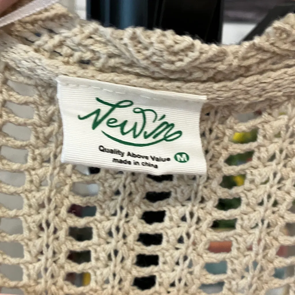 Oatmeal color block Crochet Cardigan with bell Multicolor Sleeves Size undefined - Image 5