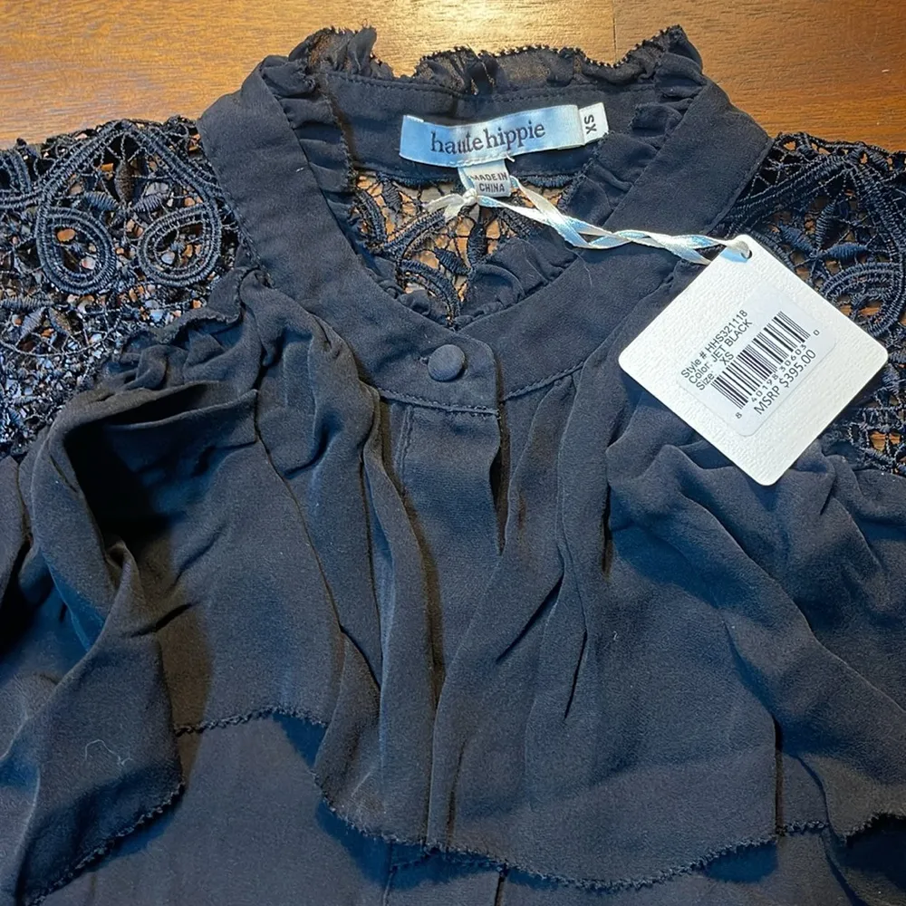 Haute Hippie Kamila Jet Black Lace Ruffle Top Size XS - Image 13
