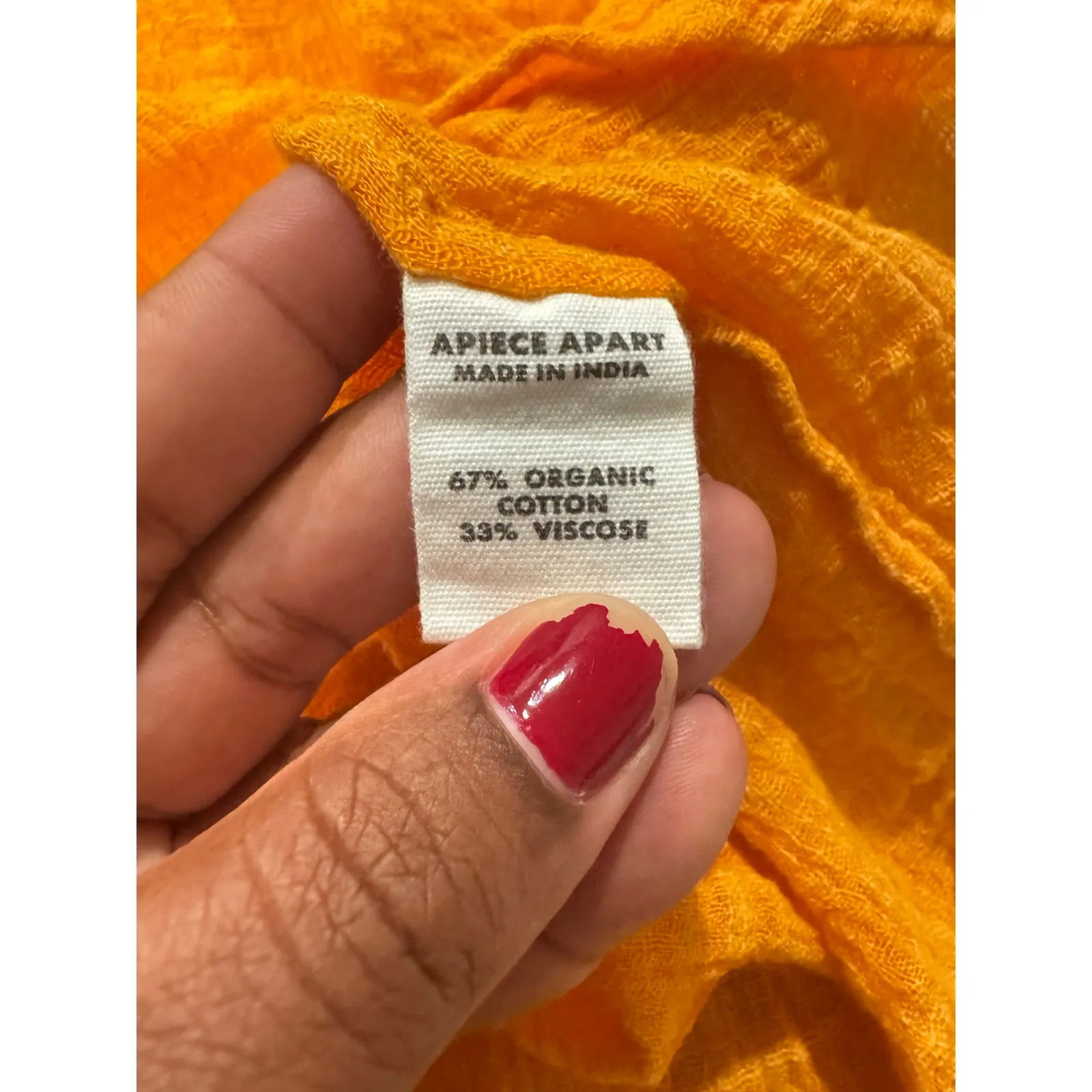 Apiece Apart Women’s Ruffle Neck Blouse Medium Orange Gauzy Organic Cotton - Image 7