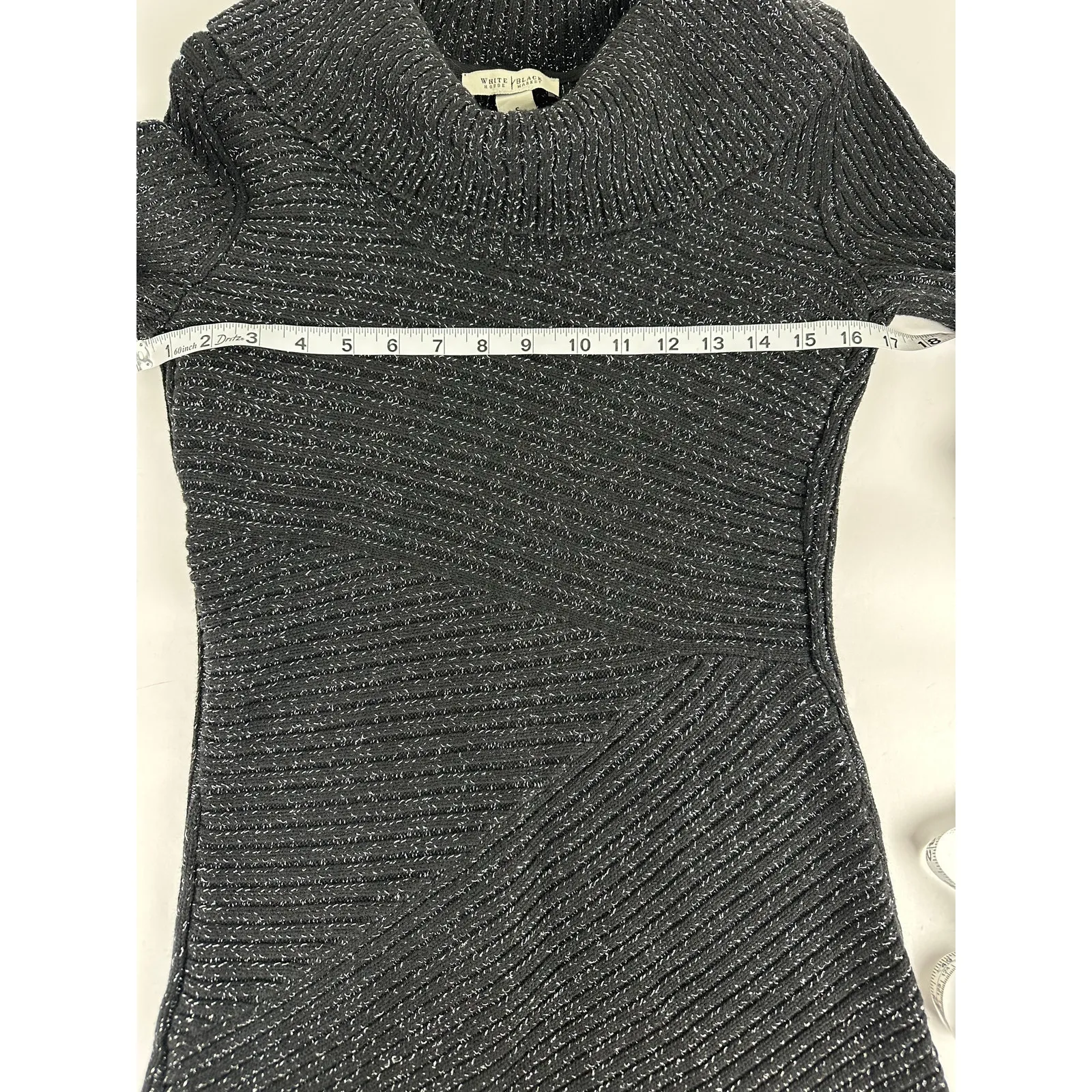 WHBM Size Small Wool Cotton Blend Cowl Neck Knit Sweater Black Silver Glitter - Image 7