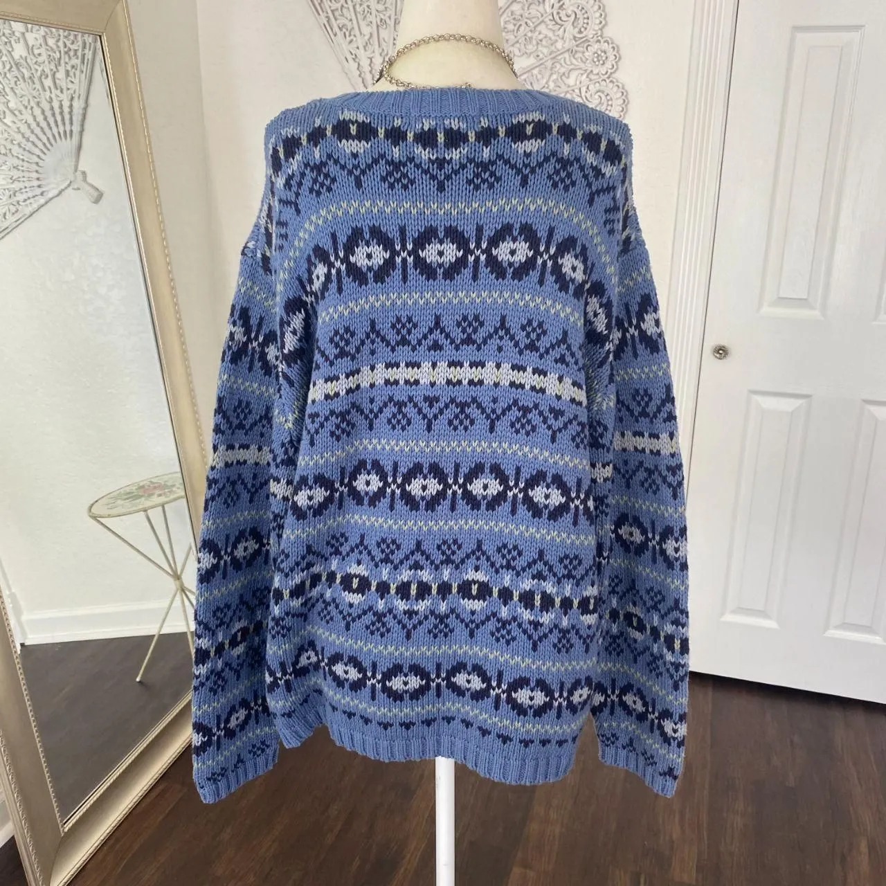 Vintage Eddie Bauer Ravenna LongSleeve Knit Sweater Fair Isle Blue Plus Size XXL - Image 4