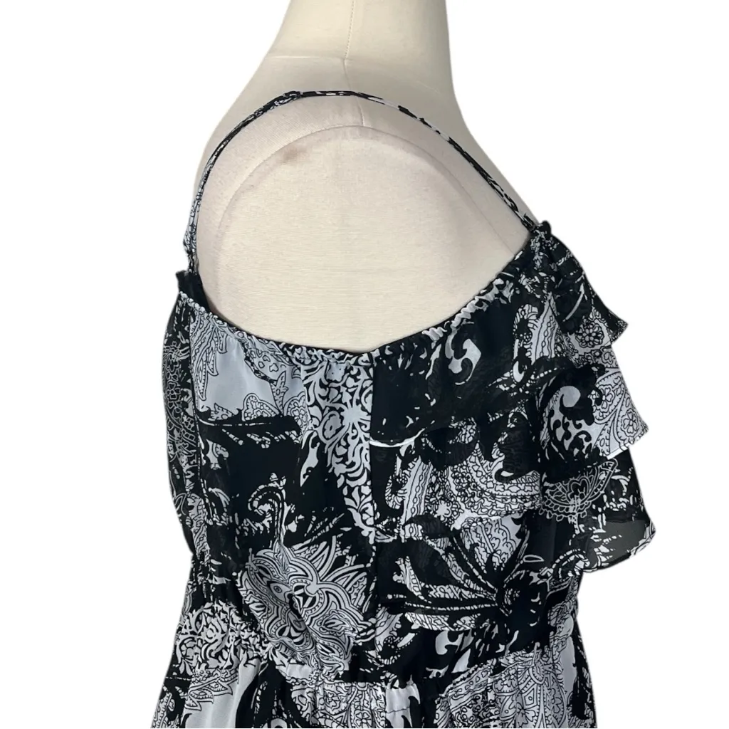 Lane Bryant Maxi Dress Ruffle Top Chiffon Blouson Black White Women’s Size 22/24 - Image 7