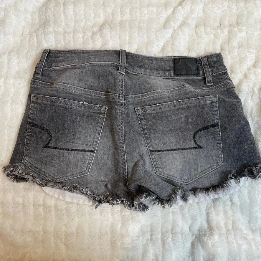 AMERICAN EAGLE High Rise‎ Festival Shorts Studded Washed Black Grey Cut Off 6 - Image 6