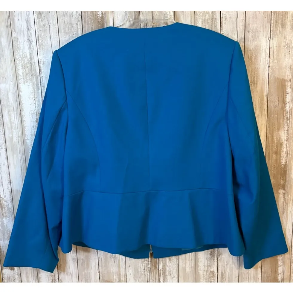 Calvin Klein Women's Blue Collarless Zip Front Cotton Poly Blazer Plus Size 22W - Image 6