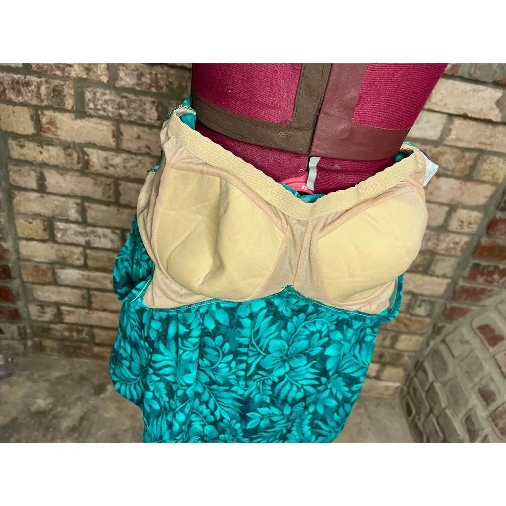 swimsuit swim dress Vintage 1980s one piece V neck blue teal aqua NWT Green Size 16 - Image 11