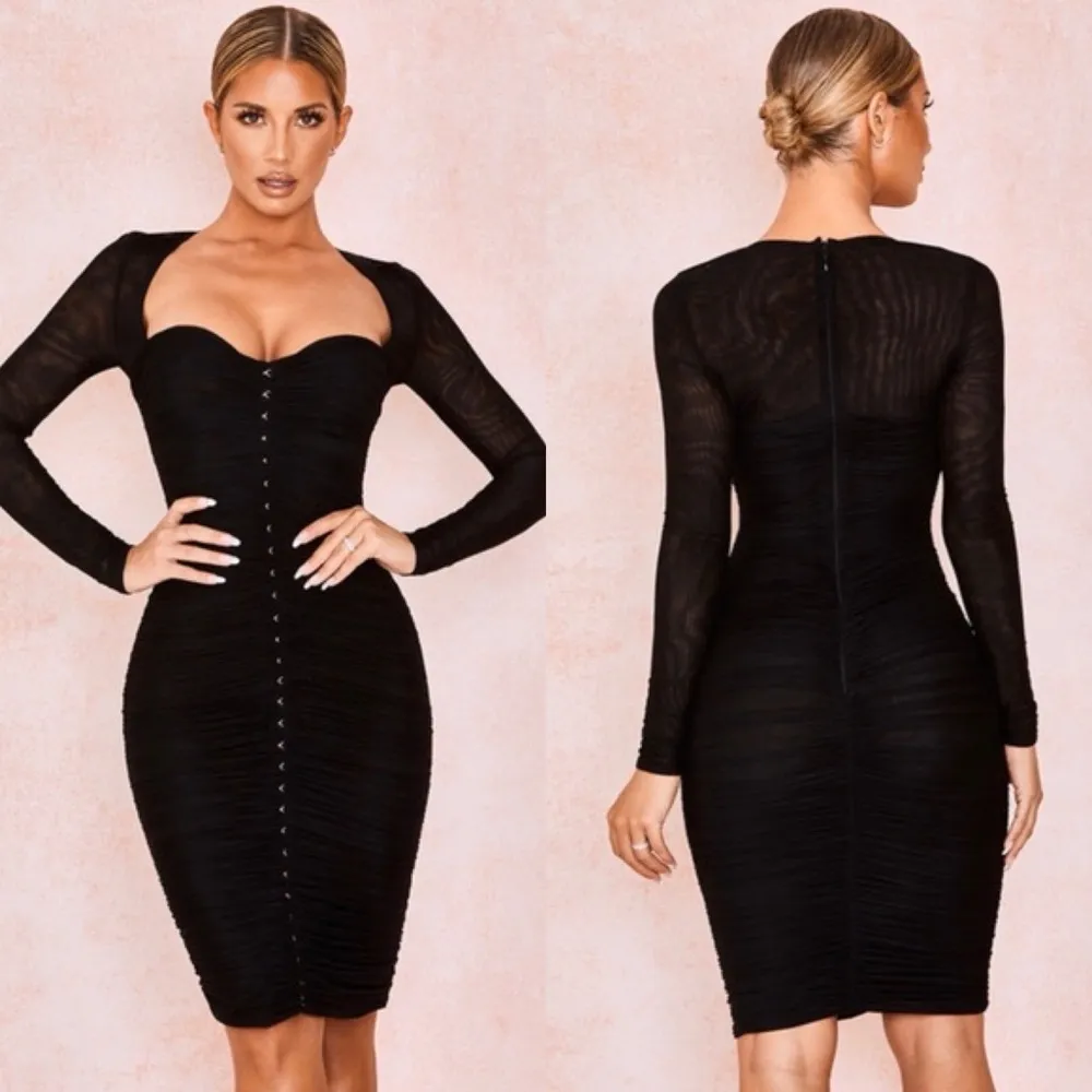 House of CB Tavia Black Ruched Mesh Dress Size XS - Image 4