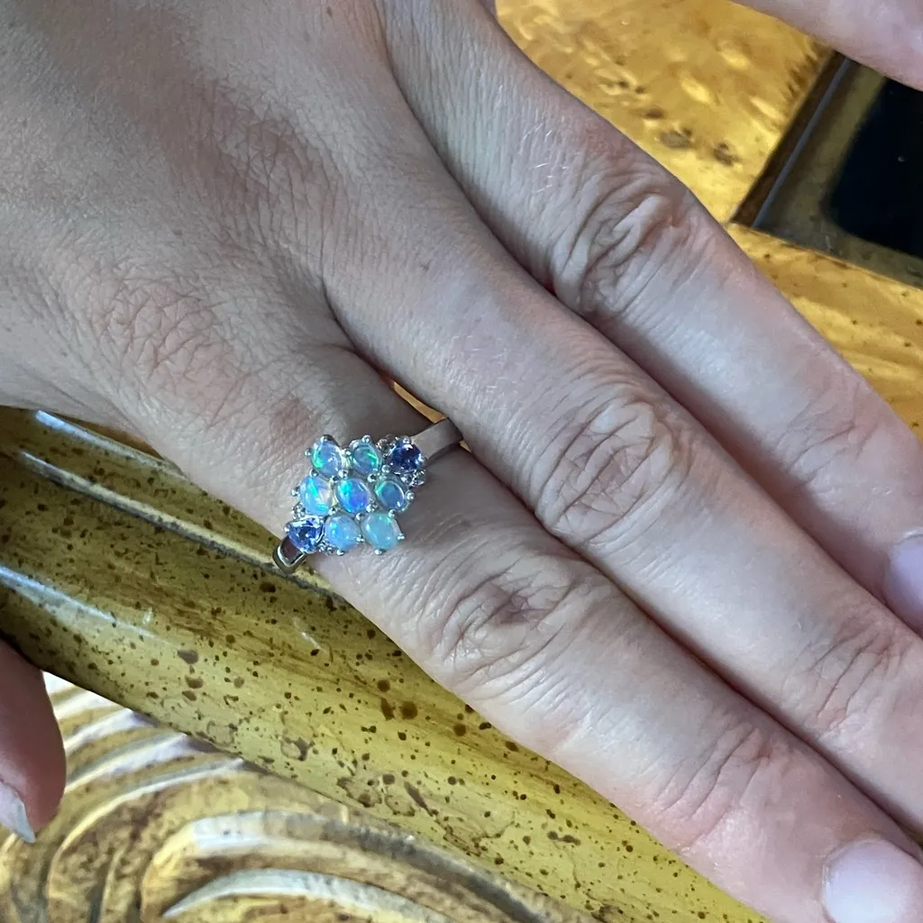 Natural Ethiopian Opal Tanzanite Sterling Silver Ring Size 10 - Image 4