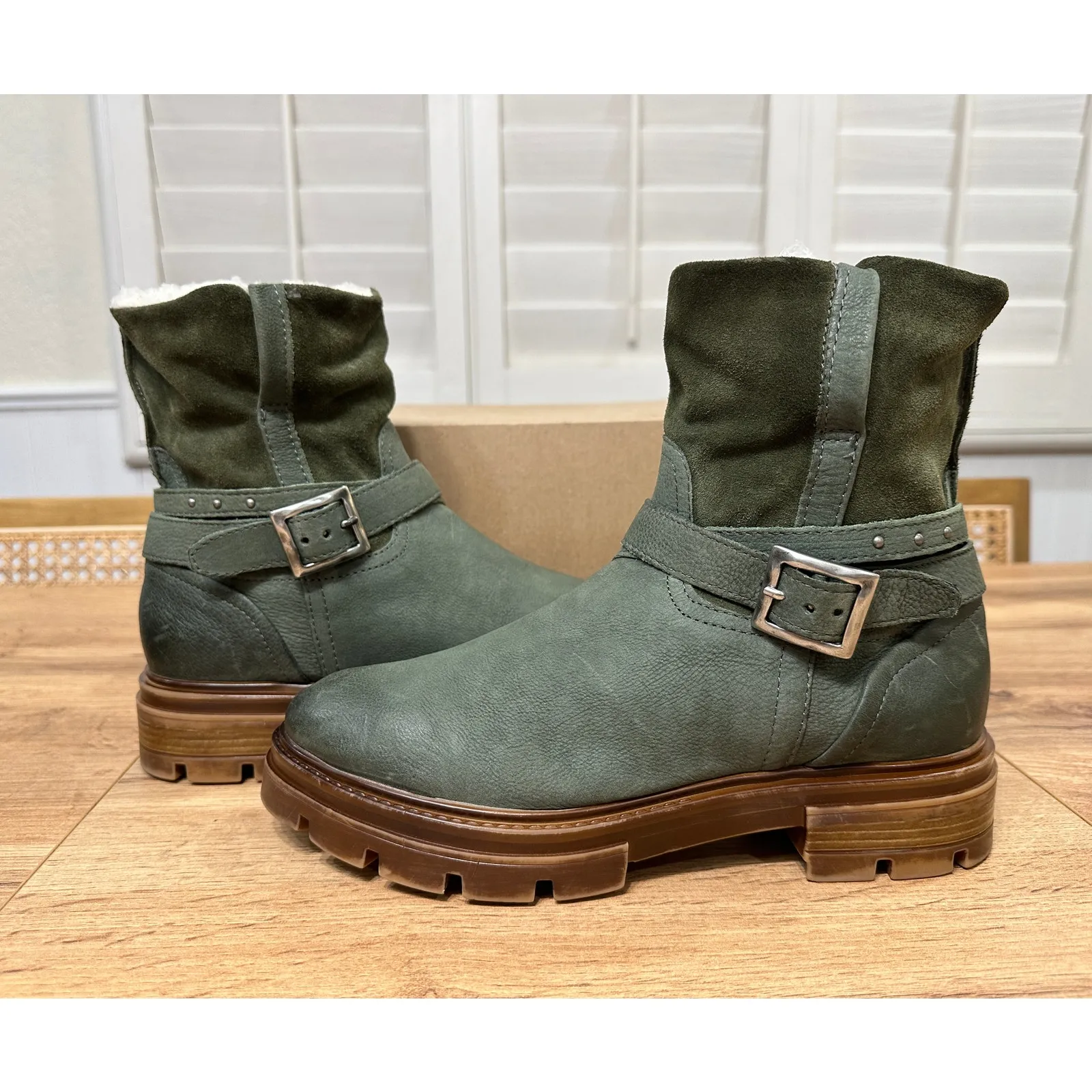 Miz Mooz Bonney Fur Lined Boots Forrest Green Leather Size 8.5/9 US 39 EU NWOB - Image 9