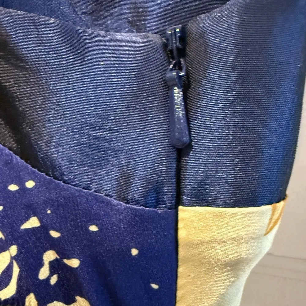 Wow! Prom & Pageant‎ 100% Silk Formal Dress Sleeveless Gold Blue Y2K Size 4 - Image 2