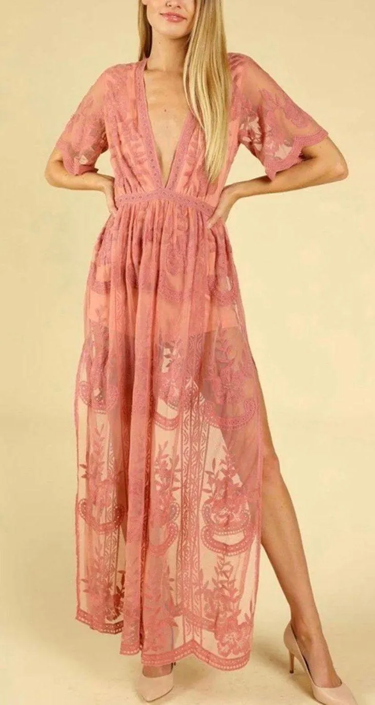 As You Wish Womens Embroidered Lace Maxi Dress - Image 4