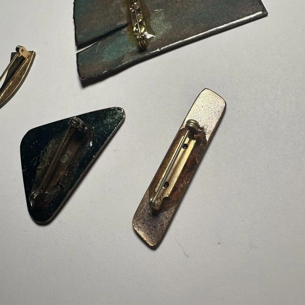 Handcrafted Enamel Brooch Pin Lot Of 4 Enameled Metal Hand Made - Image 12