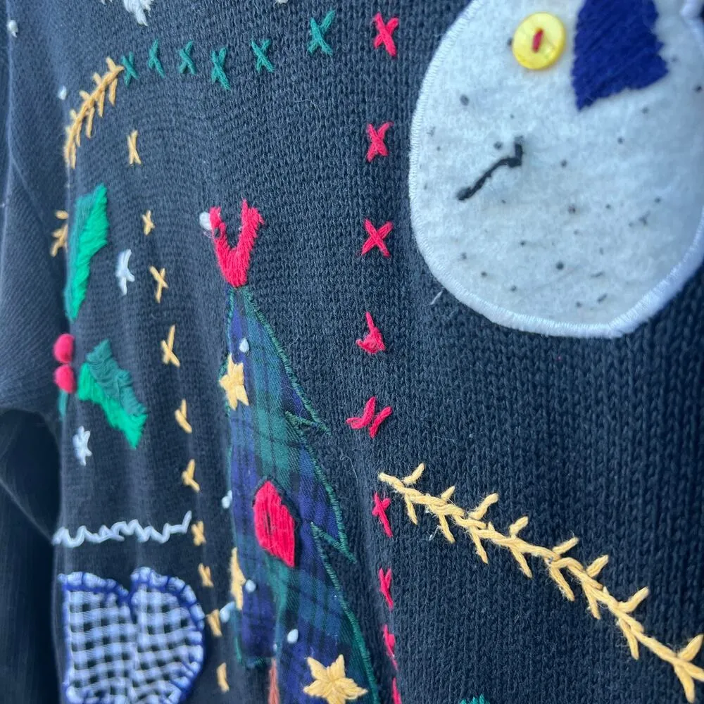 Vintage 90s Victoria Jones Ugly Christmas Sampler Sweater Tunic Mock Neck MEDIUM - Image 3
