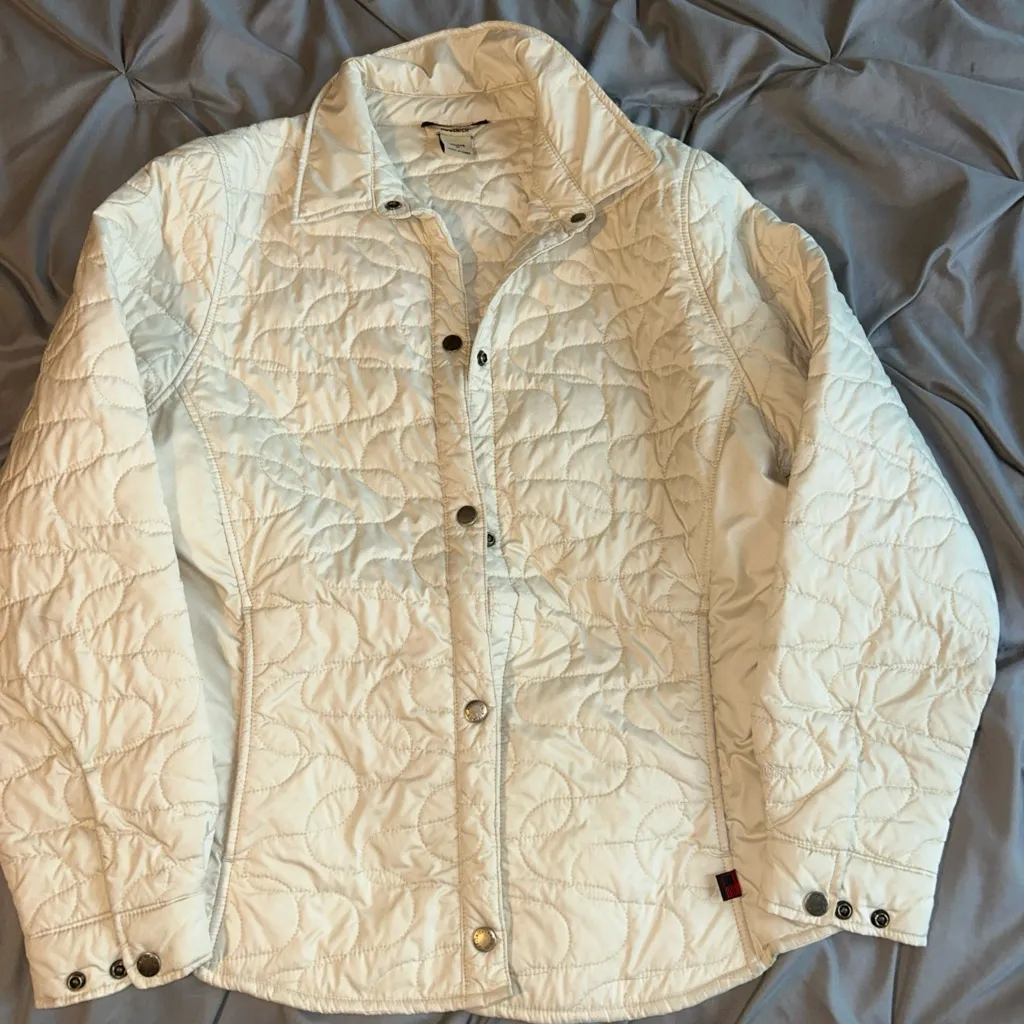 Woolrich Cream Quilted Puffer Jacket Women's Size Medium Pockets Lightweight - Image 1