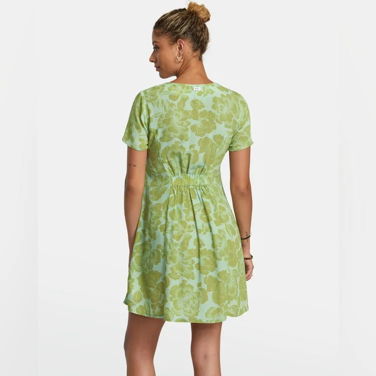 RVCA UNDERSTATED MINI Green Floral Button-Down Dress SIZE XSMALL - Image 2