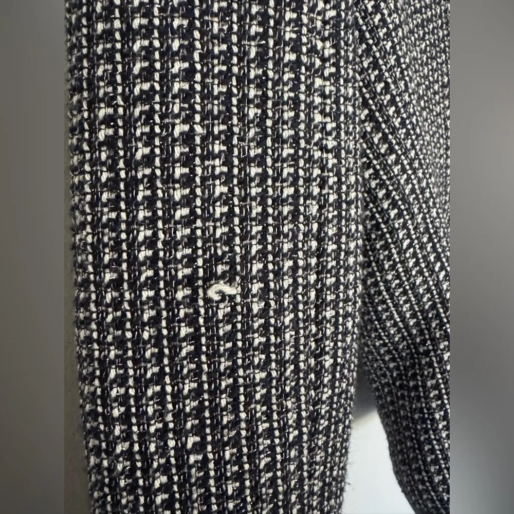 Banana Republic Tweed Woven Wool Blend Black White Zip Jacket Blazer Size 8 - Image 5