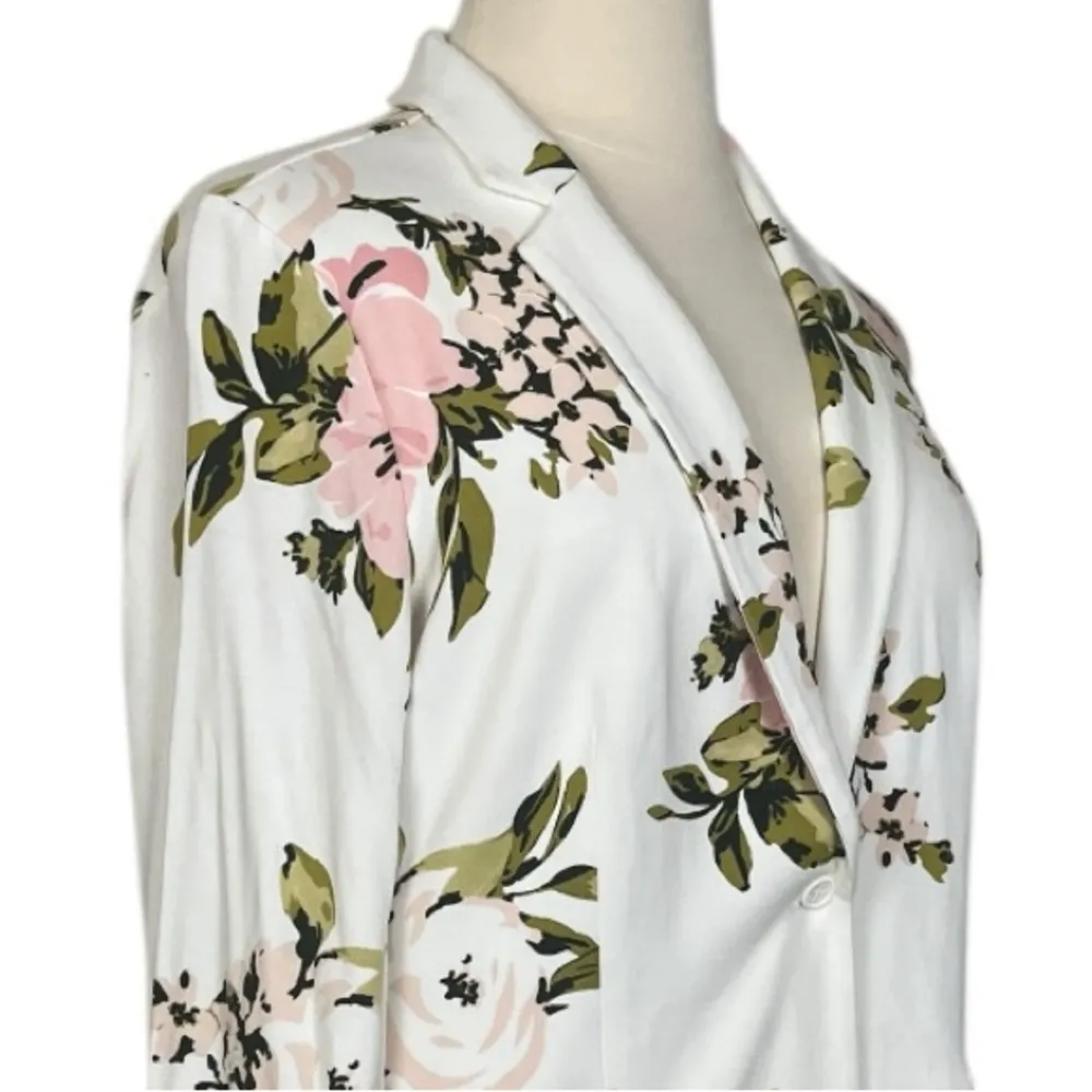 Philosophy Knit Blazer Notch Lapel One Button Cream Pink Floral Women’s Size XL - Image 7