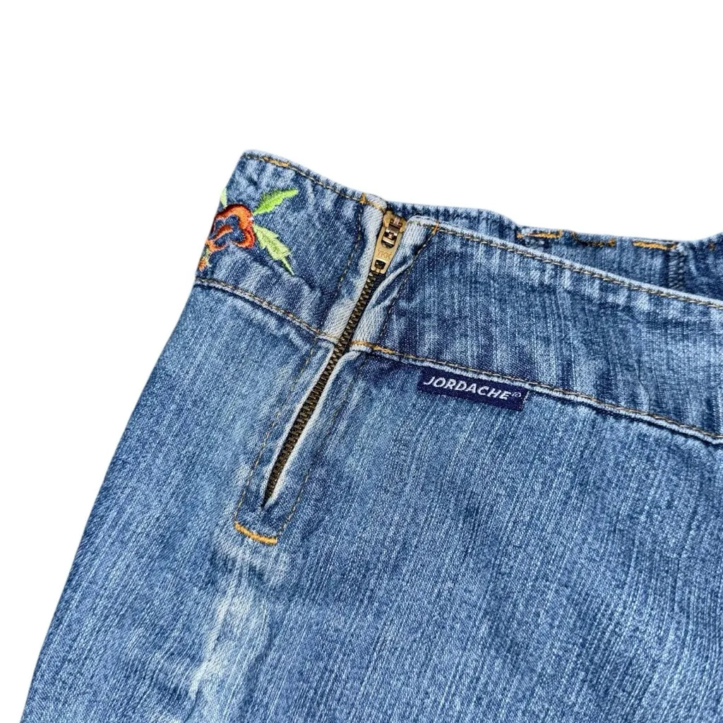 VTG Jordache Floral Embroidered Lace-Up Cutoff Denim Shorts Sz 28 Y2K Bareback - Image 5