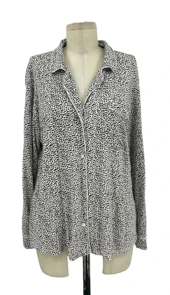 Eberjey Gisele Long Sleeve Pajama Top Ivory Brown Spotted Print Size Medium - Image 1