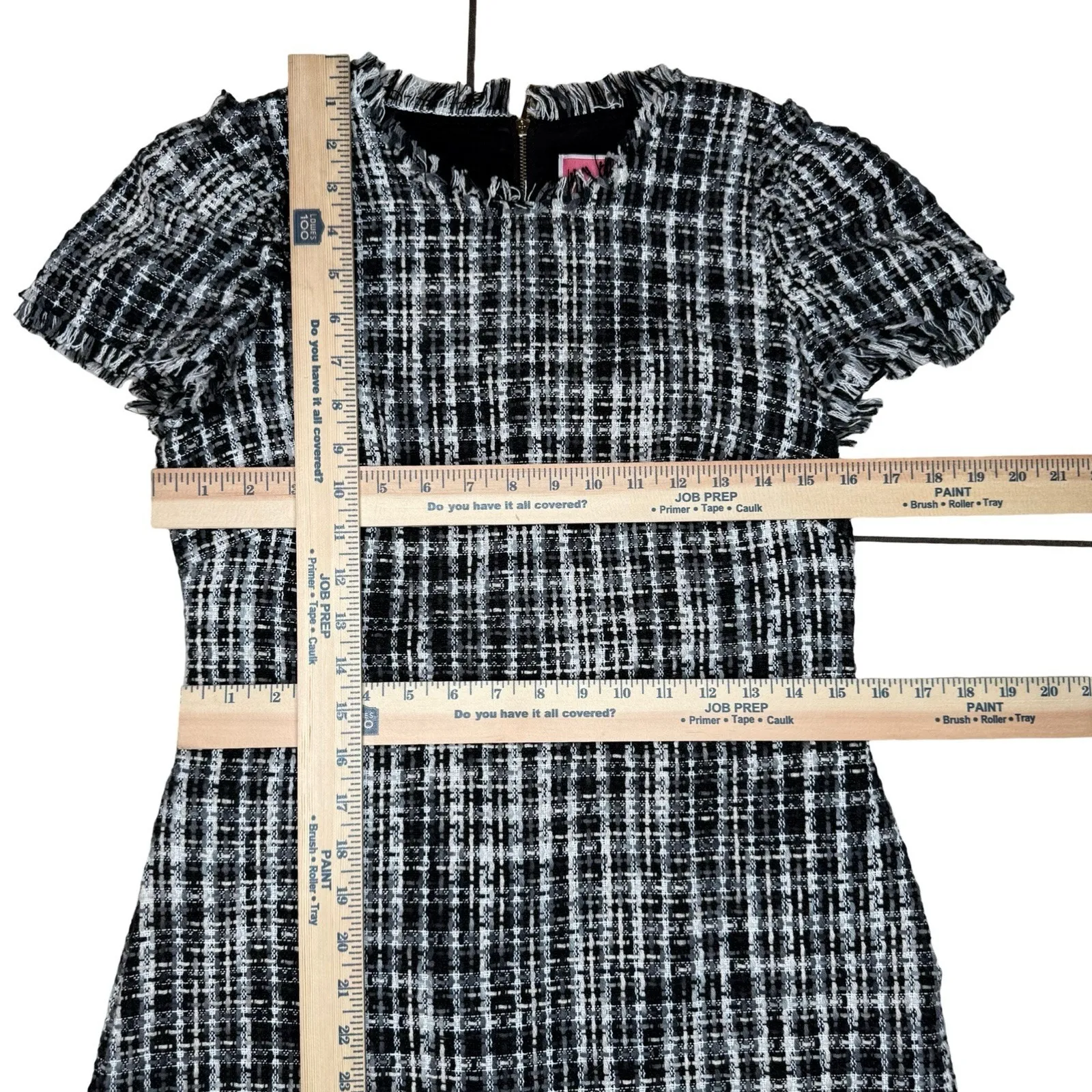 Kate Spade Boucle Tweed Sheath Dress Women's 4 Fringe Lined Black White Textured - Image 10