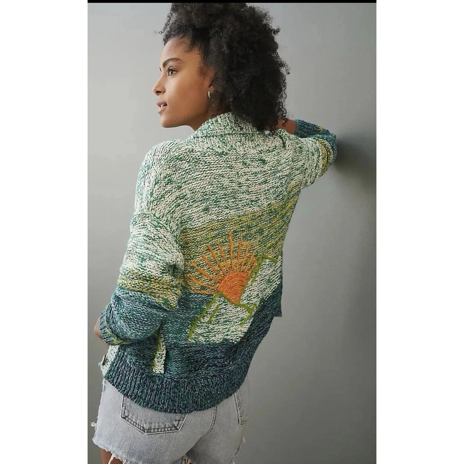 Anthropologie Pilcro Mountain Sunset Embroidered Cardigan Sweater XS Petite - Image 6