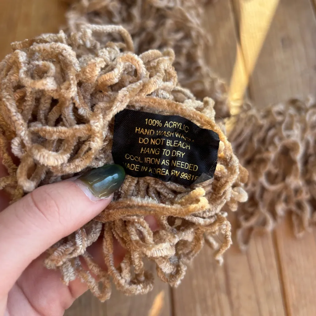 Tan Shaggy Yarn Scarf - Image 2