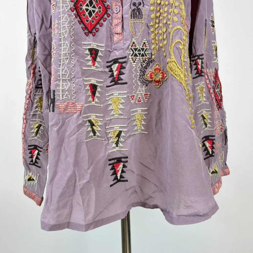 NWOT Johnny Was Biya Silk Embroidered Floral Long Sleeves Shirt Blouse Purple S - Image 4