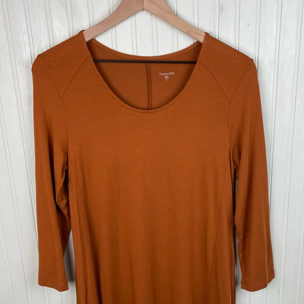 Garnet Hill Seamed Knit Trapeze Dress Women's Size Small Burnt Orange Solid Fall - Image 3