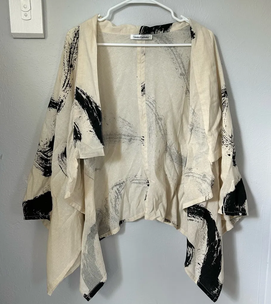 Yasuko kurisaka cotton shawl artsy lagenlook open front drapey cardigan kimono Black - Image 1