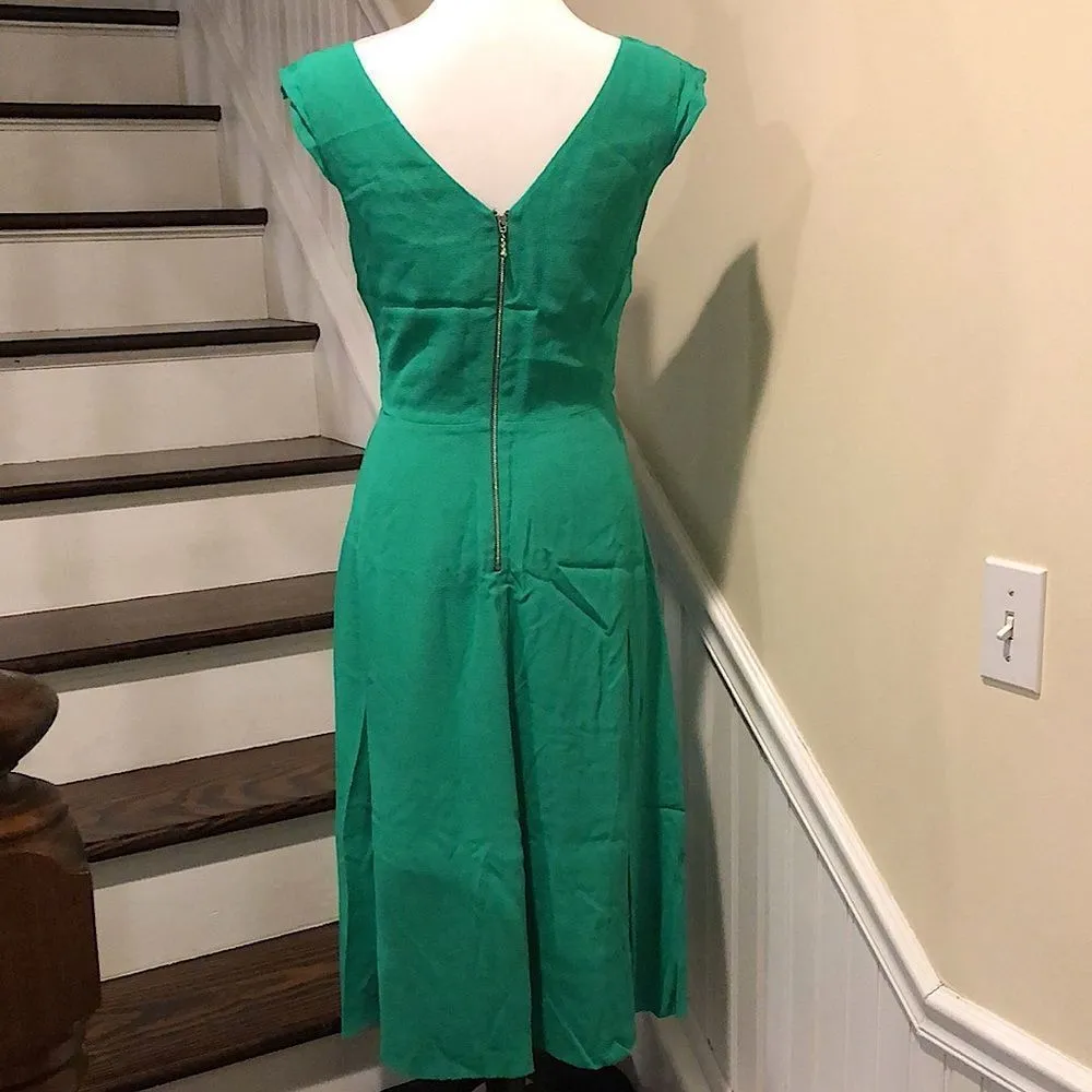KATE SPADE Jade Green Tea Length Cap Sleeves Empire  Crossover Top Dress Sz 4 - Image 3