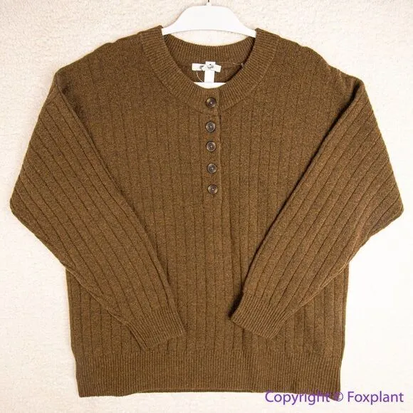NEW Madewell plus Bowden Henley Sweater in Coziest Yarn, brown, ‎ plus 3X - Image 5
