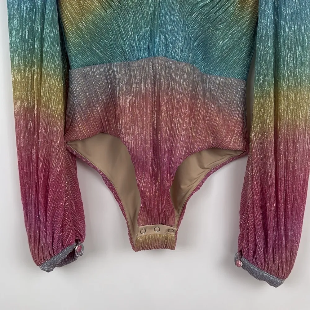 PatBO Prism Plunge Bodysuit in Rainbow Size Medium - Image 4