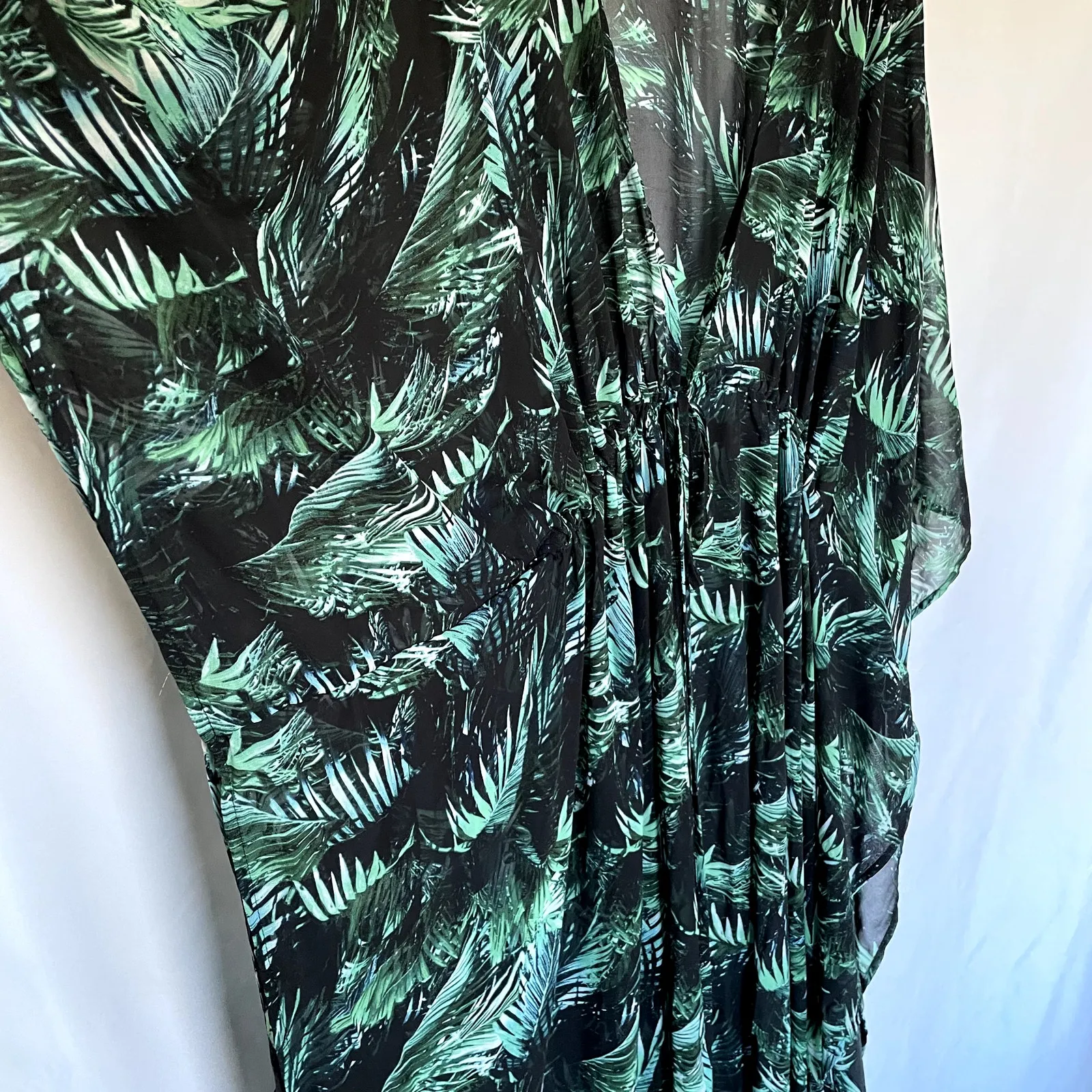 Torrid flowy sheer green black leaves kimono coverup robe women's plus size 24 - Image 6