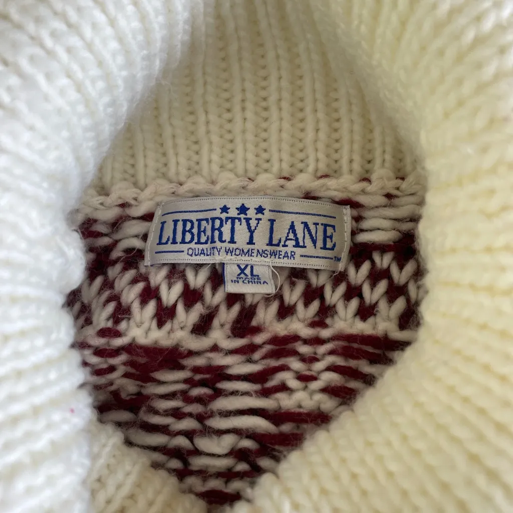 Vintage Liberty Lane Burgundy and White Intarsia Heart Sweater Size XL Red - Image 4