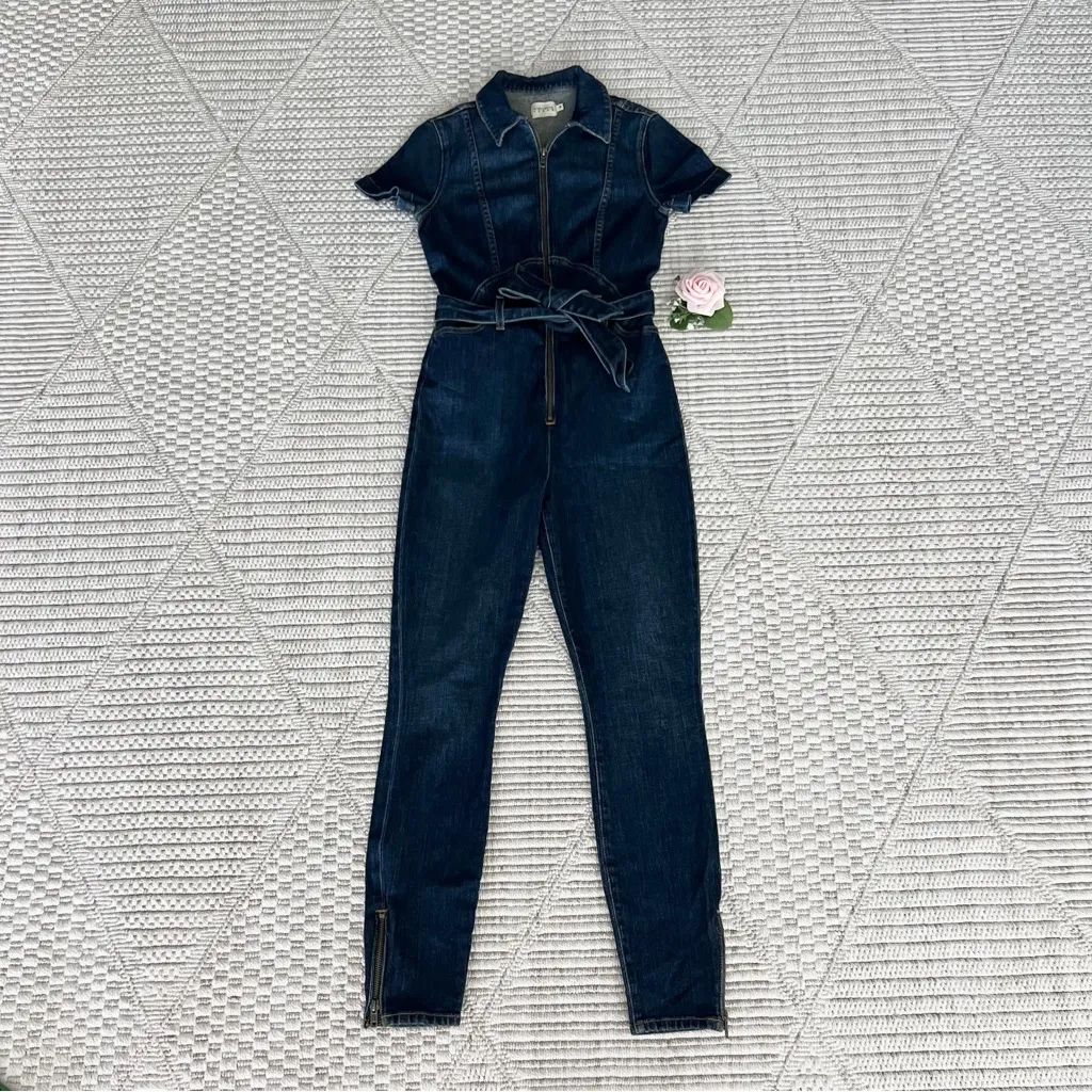 Alice + Olivia Blue Zip Front Denim Jumpsuit - Image 4