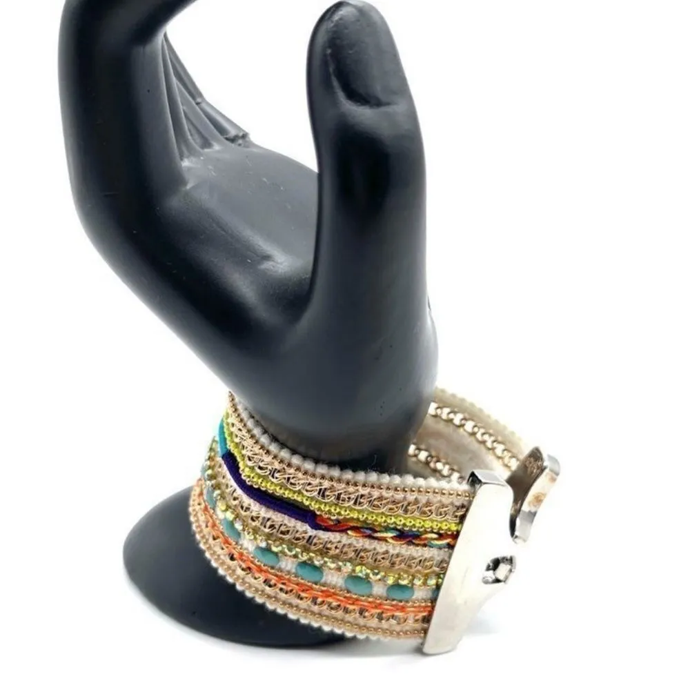 Mixed Chain w/Crystal & cloth silver tone Clasp Orange - Image 3