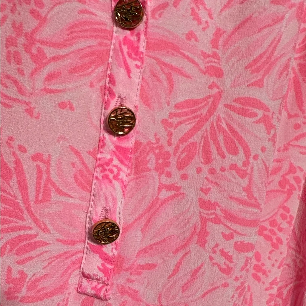 Lilly Pulitzer 100% Silk Pink Floral Blouse - Image 3