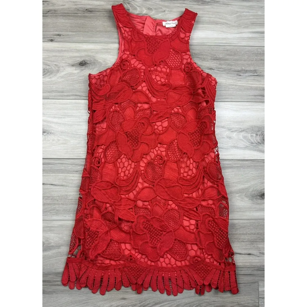 Lovers + Friends Caspian Floral Red‎ Lace Embroidered Mini Dress SZ Small - Image 4