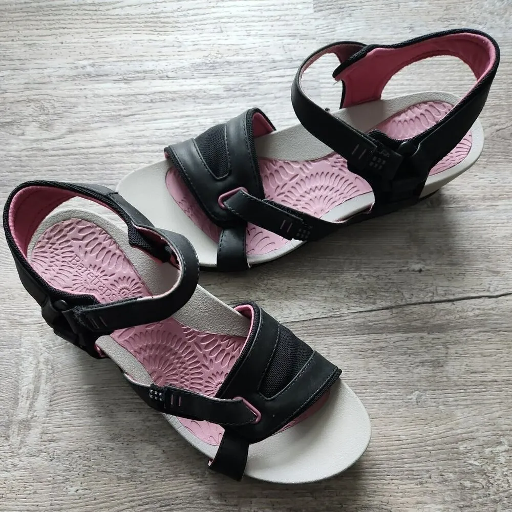Baretraps Strappy Comfort Arch Support Wedge Black Pink Hook Loop Sandal Size 7 - Image 2
