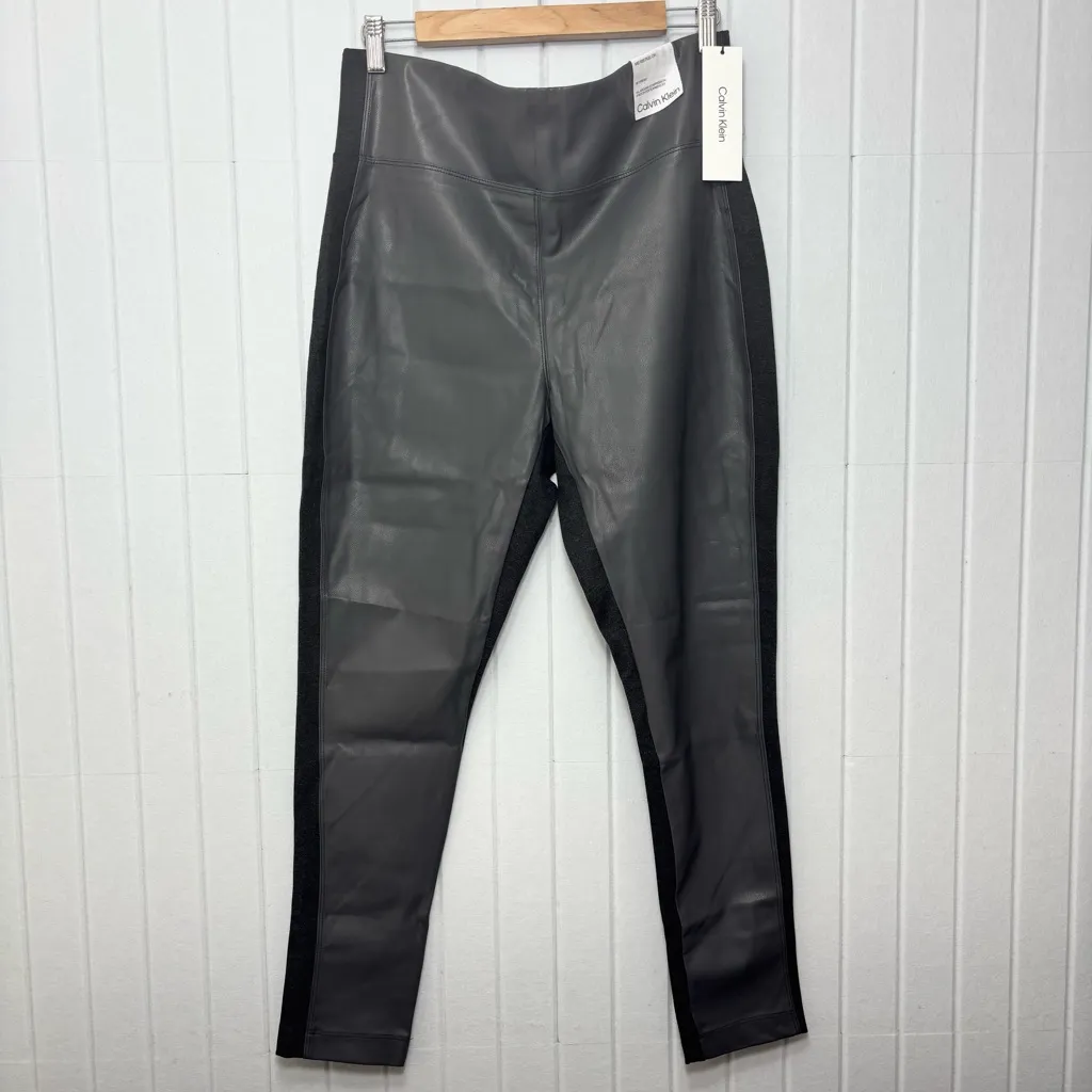 Calvin Klein Modern Essentials Faux Leather Knit Dressy Leggings‎ Gray Size L - Image 2
