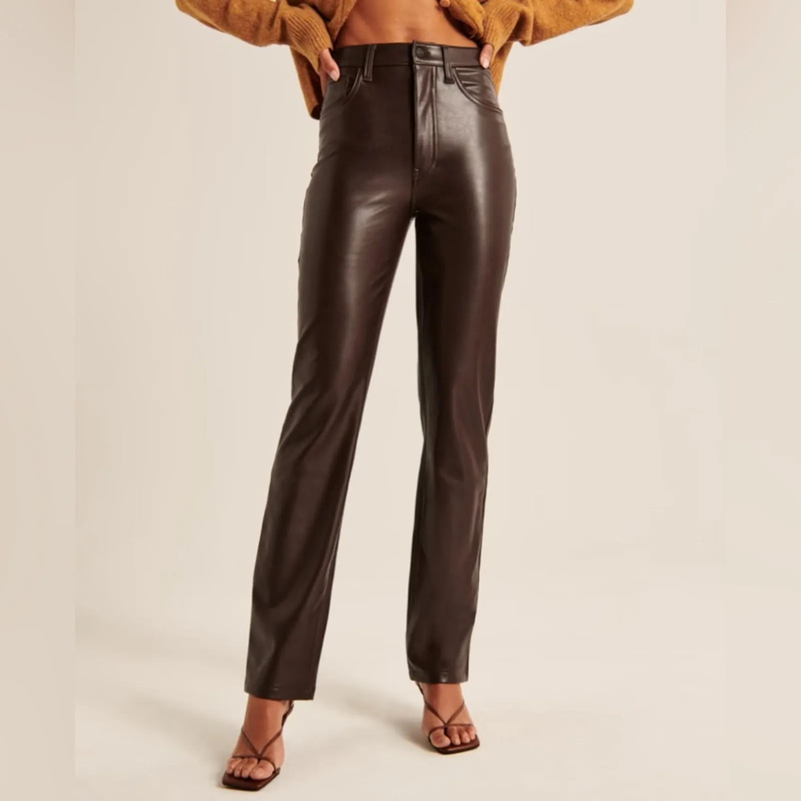 Abercrombie & Fitch Brown High Waist Faux  Leather 90’s Straight Leg Pants - Image 2