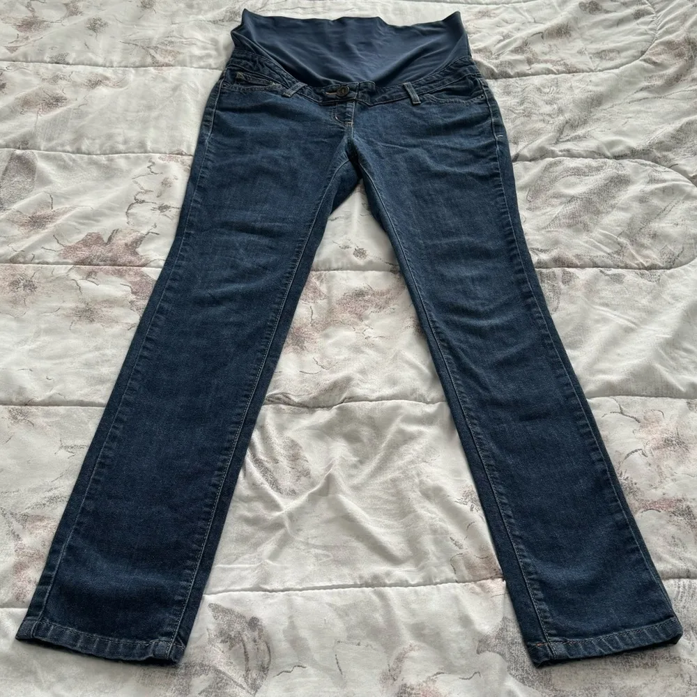 Boden blue dark wash adjustable straps full belly panel maternity jeans, size 6 - Image 12
