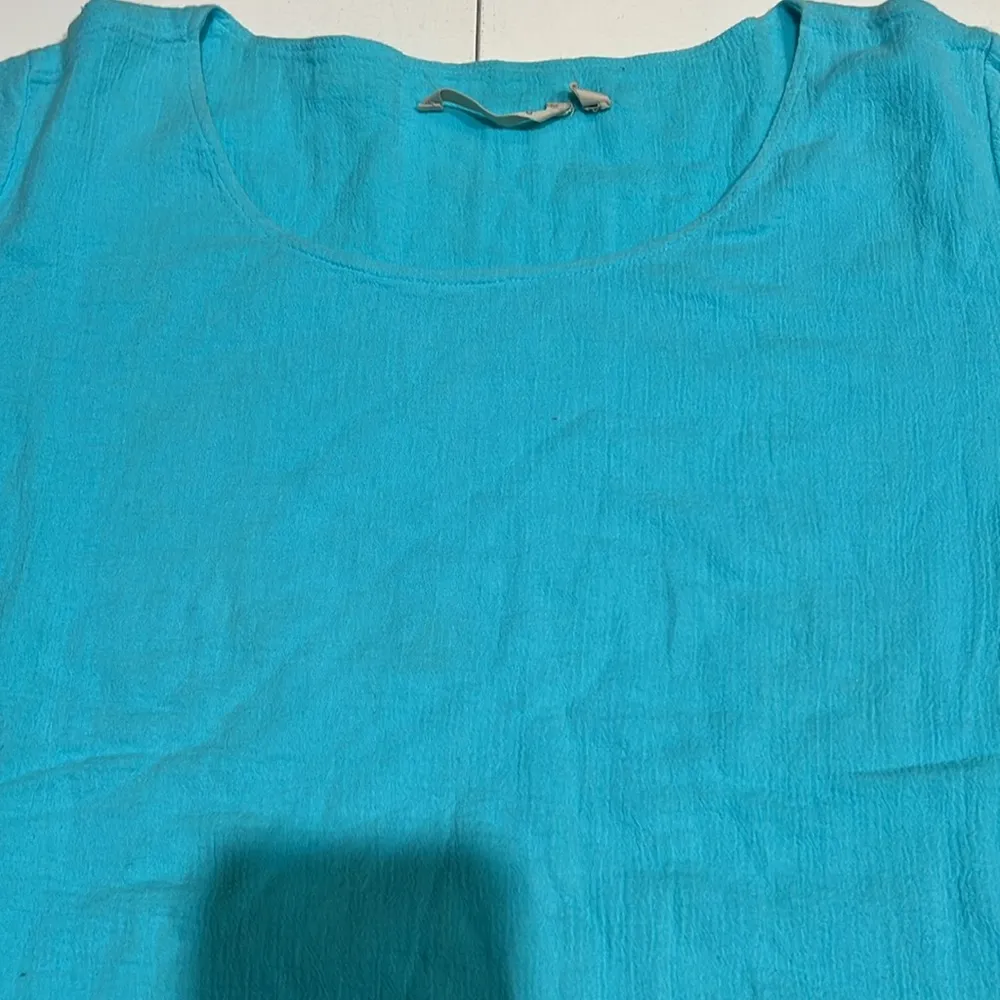 SOFT SURROUNDINGS Large Siesta Key Tunic Top Teal Gauze Cotton Layered. - Image 2